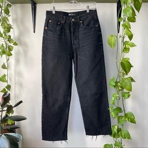 Black Zara Straight Jeans With Frayed Bottoms